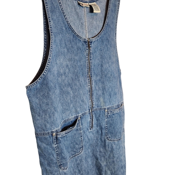 Vintage 90s Y2K Denim Sleeveless Dress Jumper Pockets Zip Up Kidcore Cottagecore - Picture 2 of 11